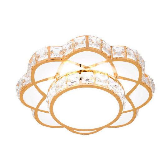 Contemporary Crystal Rose Gold LED Flush Mount Ceiling Light with Floral Design