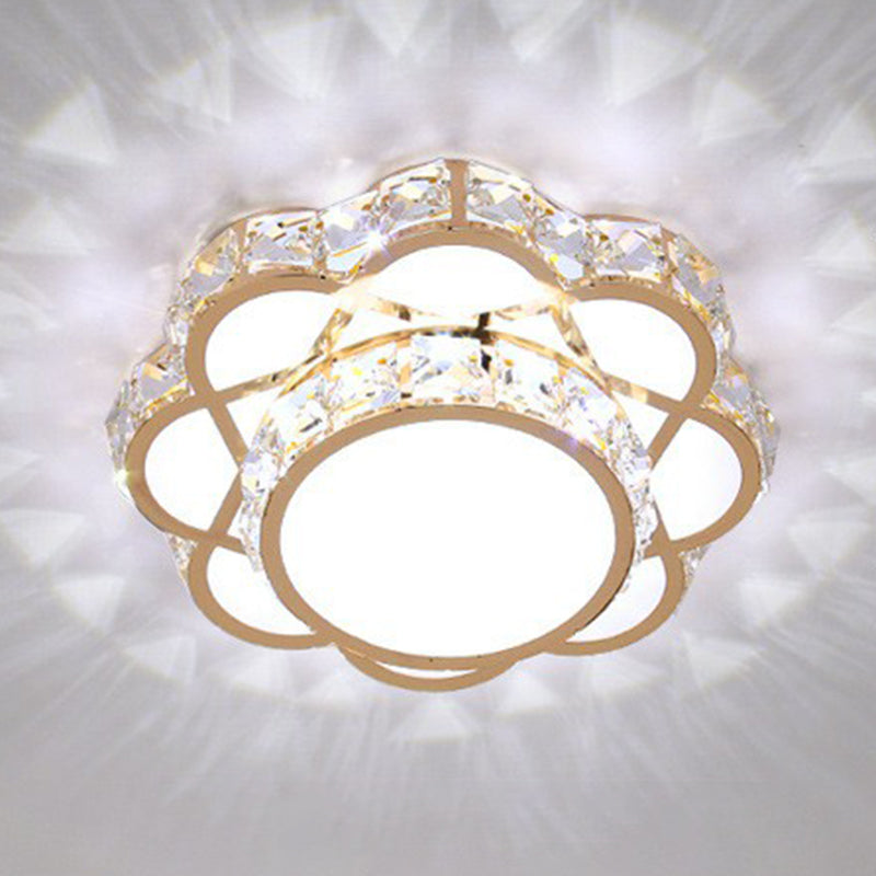 Contemporary Crystal Rose Gold LED Flush Mount Ceiling Light with Floral Design