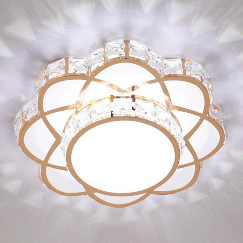 Contemporary Crystal Rose Gold LED Flush Mount Ceiling Light with Floral Design