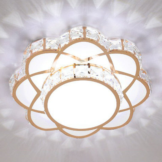 Contemporary Crystal Rose Gold LED Flush Mount Ceiling Light with Floral Design