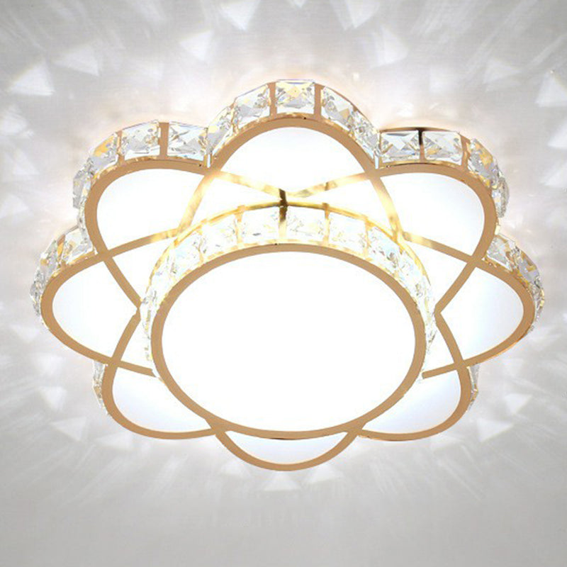 Contemporary Crystal Rose Gold LED Flush Mount Ceiling Light with Floral Design