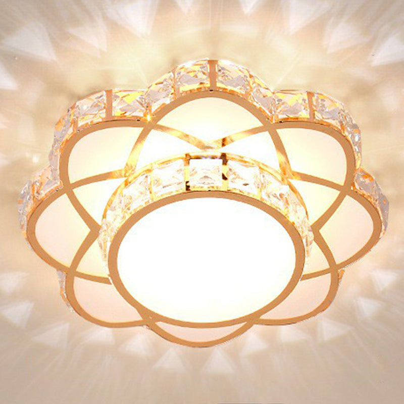 Contemporary Crystal Rose Gold LED Flush Mount Ceiling Light with Floral Design