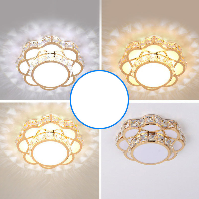 Contemporary Crystal Rose Gold LED Flush Mount Ceiling Light with Floral Design