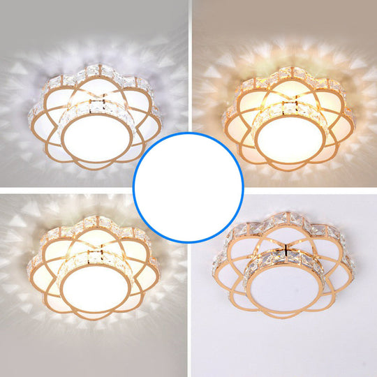 Contemporary Crystal Rose Gold LED Flush Mount Ceiling Light with Floral Design