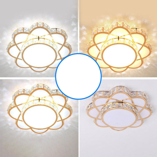 Contemporary Crystal Rose Gold Led Flush Mount Ceiling Light With Floral Design / 12 Third Gear