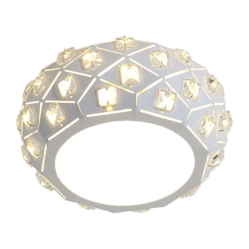 Artistic Crystal LED Flush Ceiling Light in White Drum Shape for Corridor