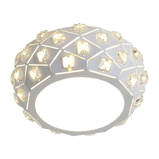 Artistic Crystal LED Flush Ceiling Light in White Drum Shape for Corridor