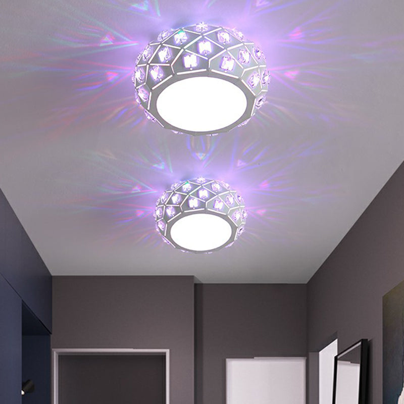 Artistic Crystal LED Flush Ceiling Light in White Drum Shape for Corridor