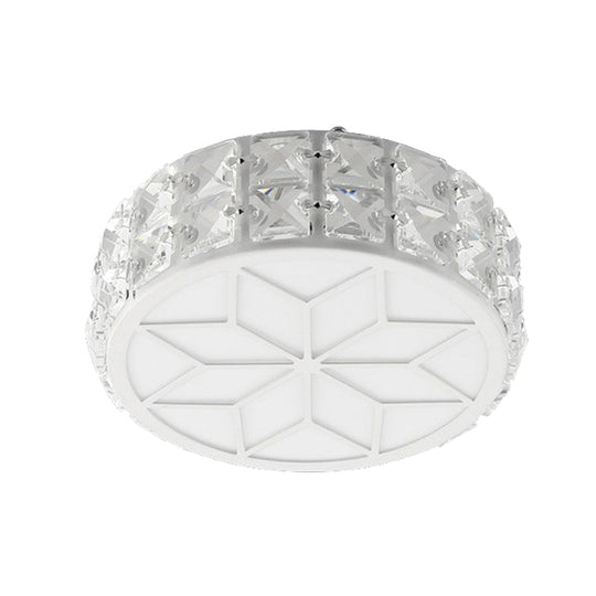 Minimalist Crystal Led Drum Flush Mount Light Fixture For Entryway