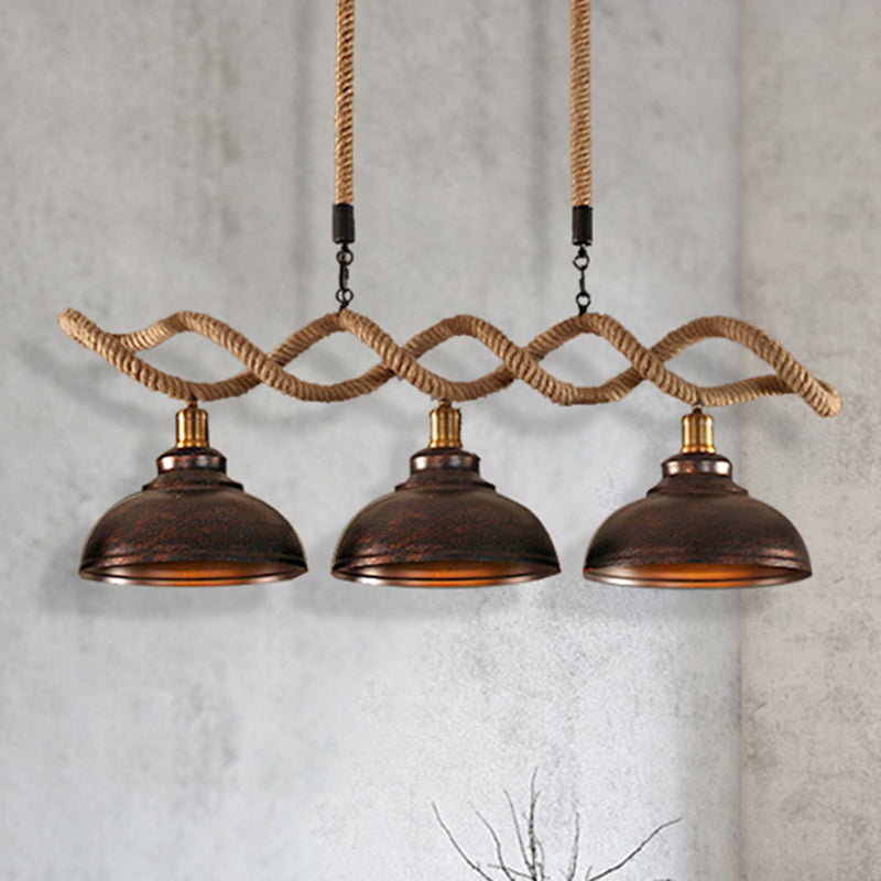 Industrial Metal And Rope Pendant Light - Rustic Kitchen Island Lamp Kit With 3 Lights