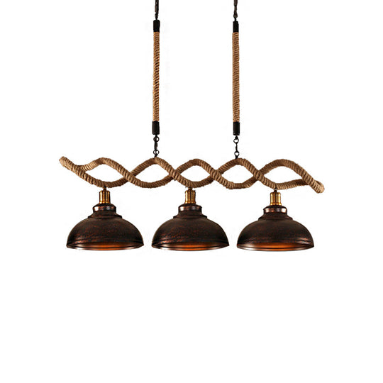 Industrial Metal And Rope Pendant Light - Rustic Kitchen Island Lamp Kit With 3 Lights