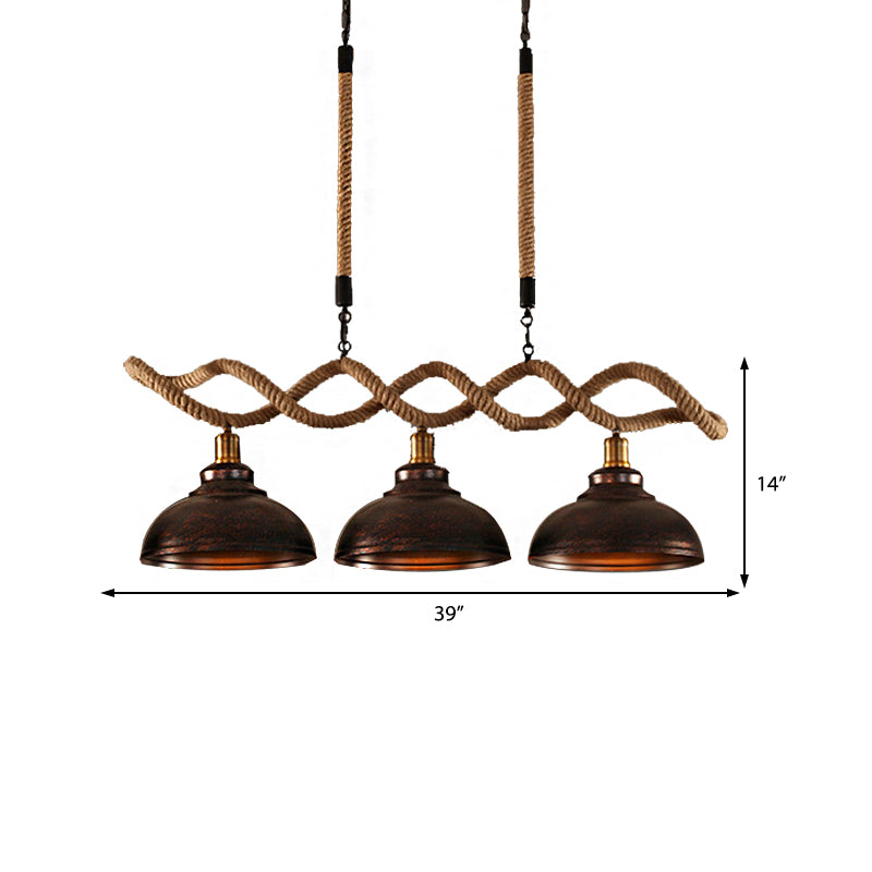 Industrial Metal And Rope Pendant Light - Rustic Kitchen Island Lamp Kit With 3 Lights