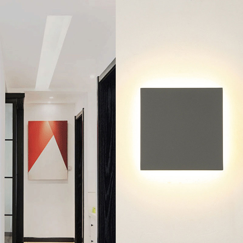 Modern Geometric Led Wall Sconce In Sleek Aluminum - Grey / White Square Plate