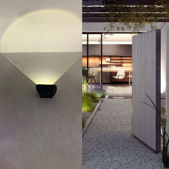 Contemporary Led Wall Sconce Light Fixture- Elliptical Shape Metallic Courtyard Lighting Black