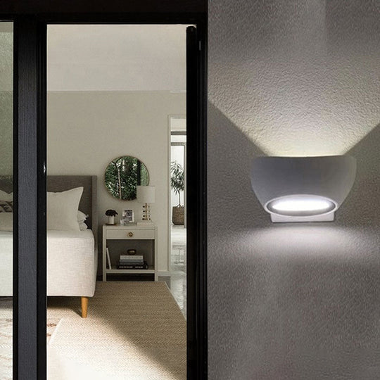 Contemporary Led Wall Sconce Light Fixture- Elliptical Shape Metallic Courtyard Lighting White