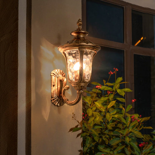 Traditional Ripple Glass Outdoor Wall Light With Bronze Bell Mount - 1-Light Lighting