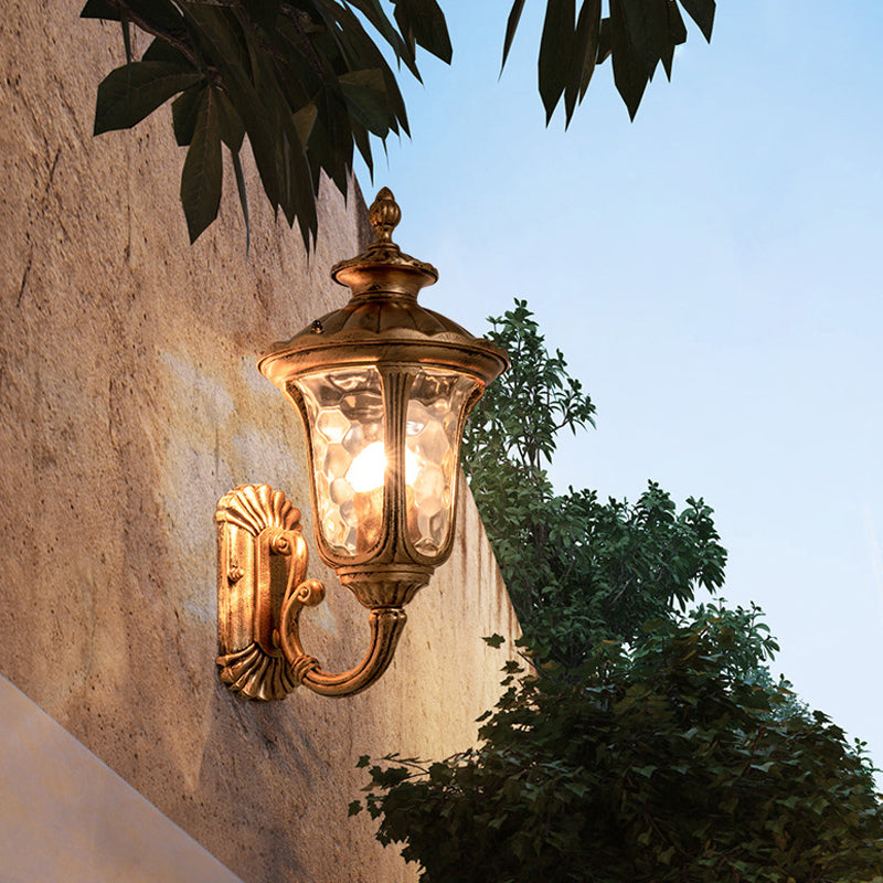 Traditional Ripple Glass Outdoor Wall Light With Bronze Bell Mount - 1-Light Lighting