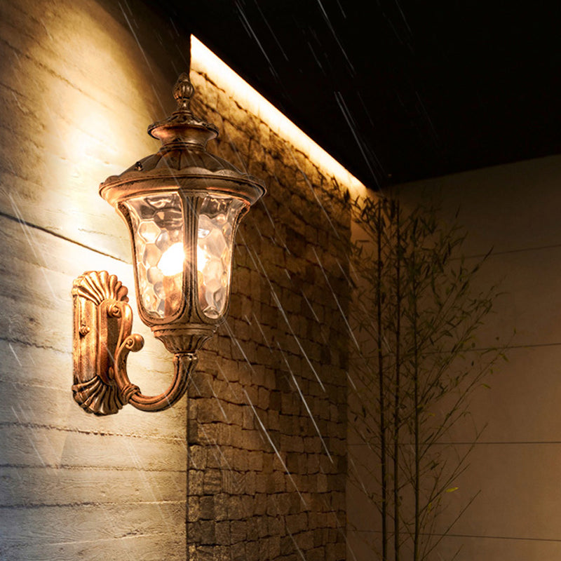 Traditional Ripple Glass Outdoor Wall Light With Bronze Bell Mount - 1-Light Lighting