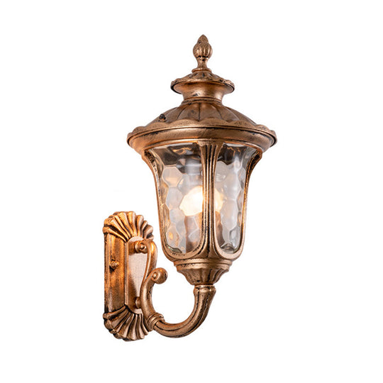 Traditional Ripple Glass Outdoor Wall Light With Bronze Bell Mount - 1-Light Lighting