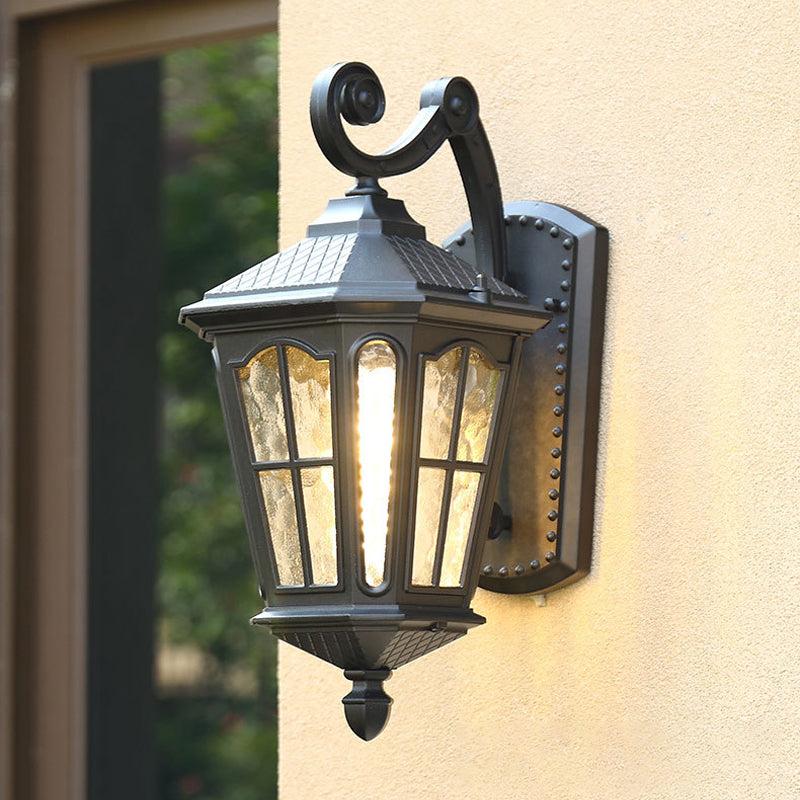 Vintage Lantern Wall Light With Ripple Glass - Single Bulb Fixture For Yard