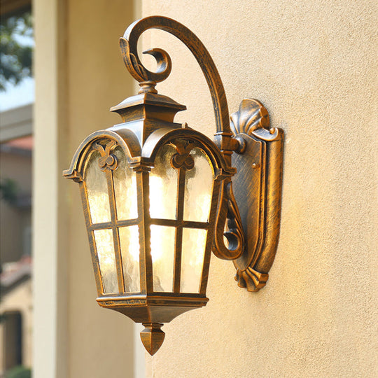 Retro Lantern Wall Mount Light With Ripple Glass For Courtyard Bronze / 10