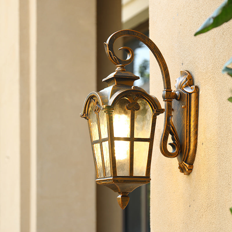 Retro Lantern Wall Mount Light With Ripple Glass For Courtyard