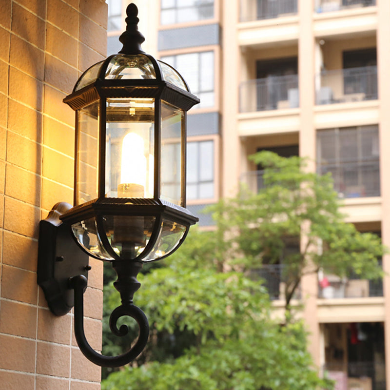 Rustic Clear Glass Wall Lighting - Birdcage Shade 1 Bulb Courtyard Light Fixture