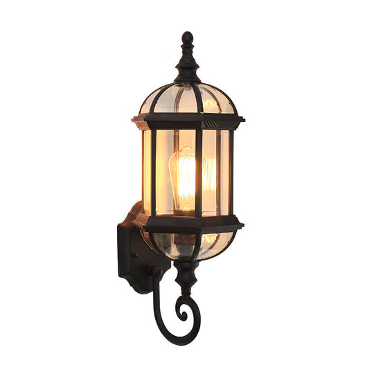 Rustic Clear Glass Wall Lighting - Birdcage Shade 1 Bulb Courtyard Light Fixture