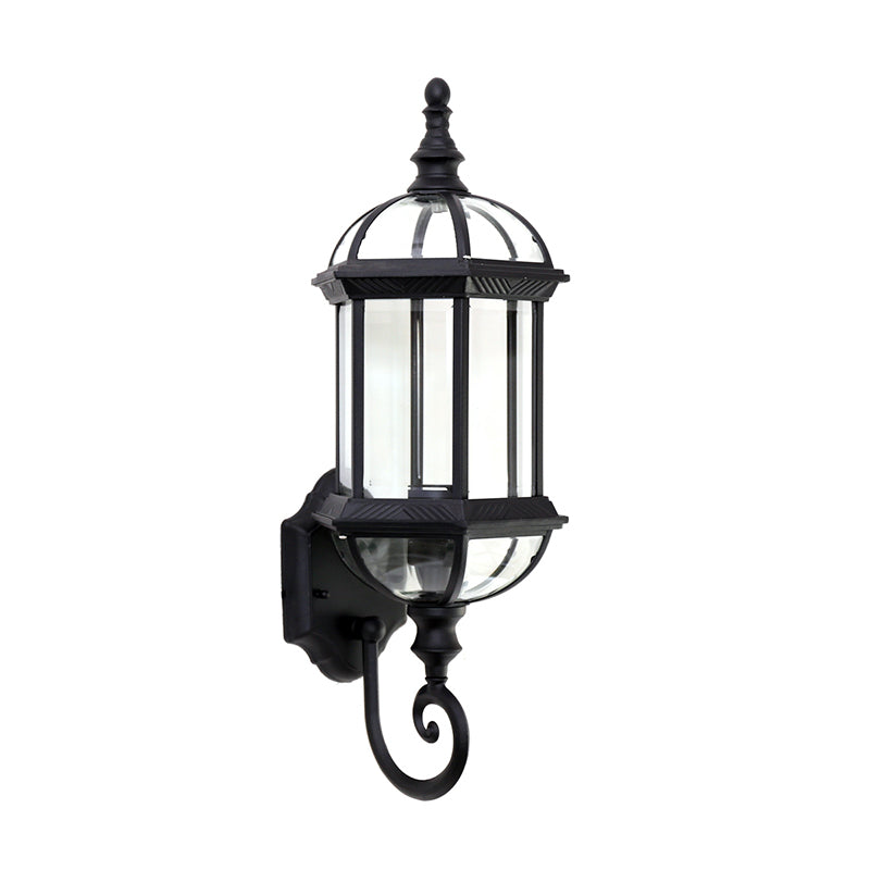 Rustic Clear Glass Wall Lighting - Birdcage Shade 1 Bulb Courtyard Light Fixture