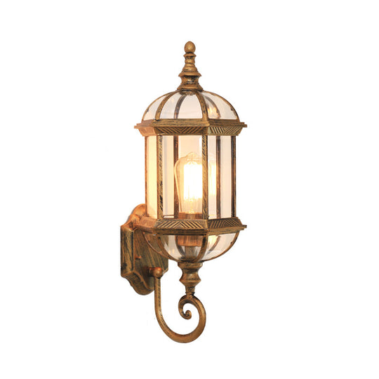 Rustic Clear Glass Wall Lighting - Birdcage Shade 1 Bulb Courtyard Light Fixture Bronze