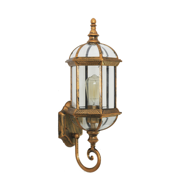 Rustic Clear Glass Wall Lighting - Birdcage Shade 1 Bulb Courtyard Light Fixture