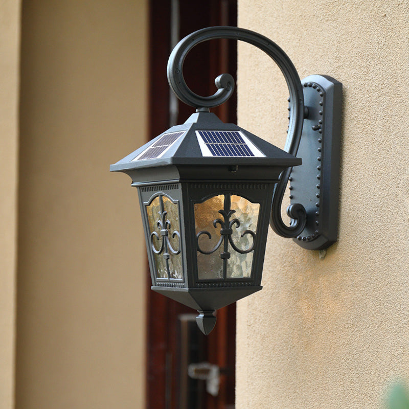 Vintage House Led Solar Wall Light With Metal Fixture And Glass Shade Black / A