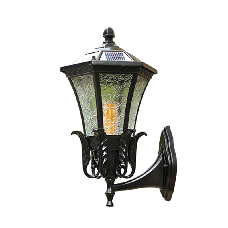 Vintage House Led Solar Wall Light With Metal Fixture And Glass Shade Black / B