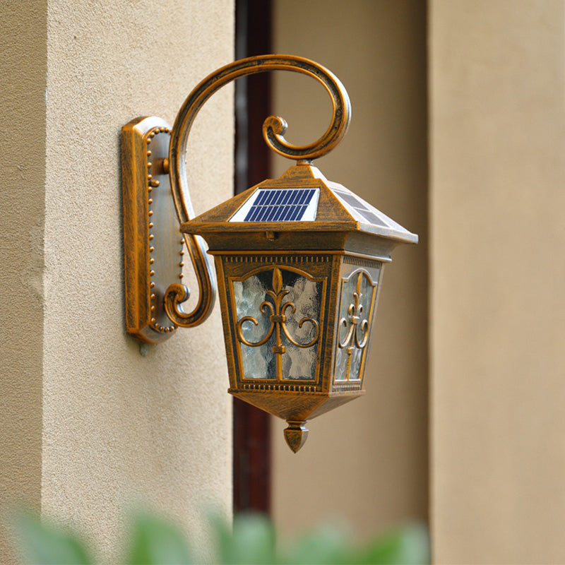 Vintage House Led Solar Wall Light With Metal Fixture And Glass Shade Bronze / A