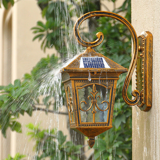 Vintage House Led Solar Wall Light With Metal Fixture And Glass Shade