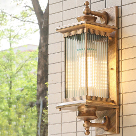 Retro Rectangular Ribbed Glass Outdoor Wall Mount Light