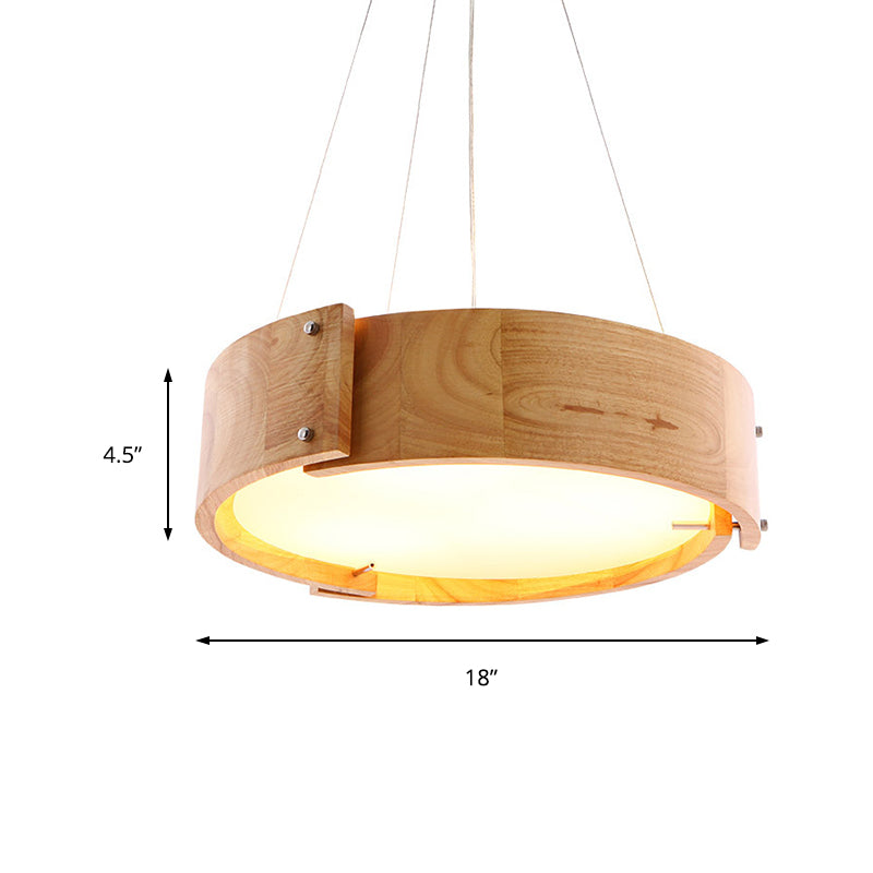 LED Modern Living Room Ceiling Light with Wood Shade - Beige Flush Mount Lamp in White/Warm Light