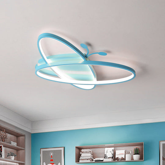 Pink/Blue Butterfly Ceiling Lamp: Kids Iron LED Flush Mount Light for Kindergarten