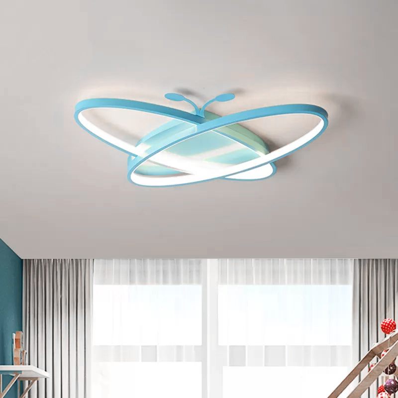 Pink/Blue Butterfly Ceiling Lamp: Kids Iron LED Flush Mount Light for Kindergarten