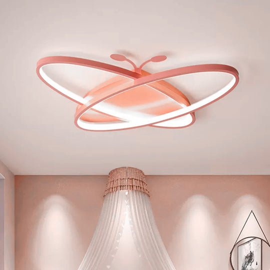 Pink/Blue Butterfly Ceiling Lamp: Kids Iron LED Flush Mount Light for Kindergarten