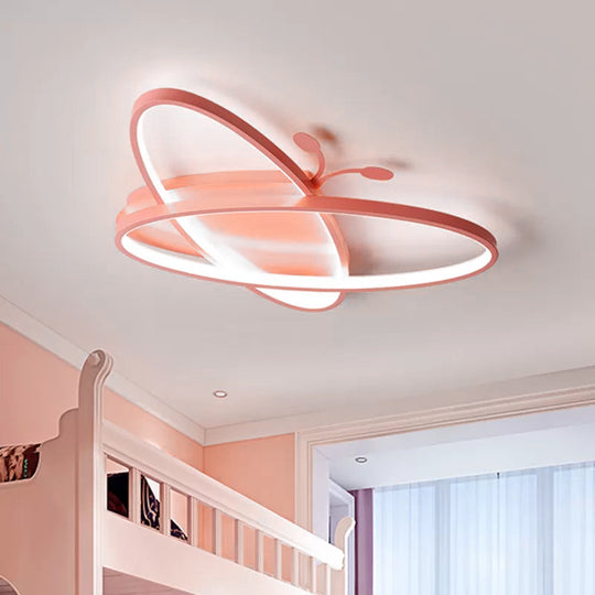 Pink/Blue Butterfly Ceiling Lamp: Kids Iron LED Flush Mount Light for Kindergarten