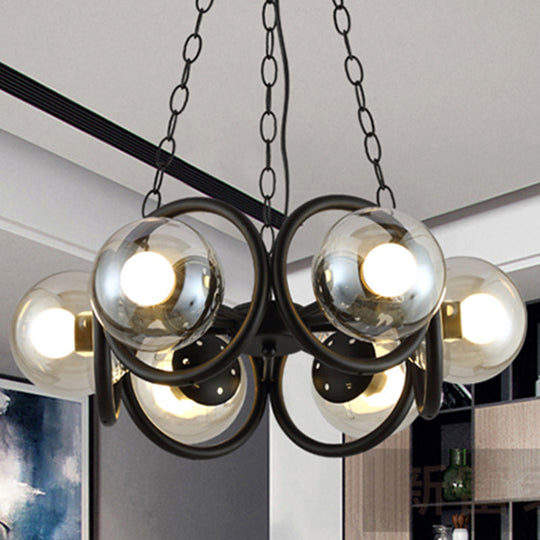 Industrial Black Ring Chandelier With Clear Glass 6-Light Hanging Lamp For Living Room Globe Shade