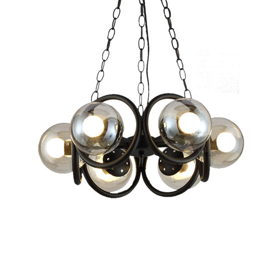 Industrial Black Ring Chandelier - Clear Glass 6-Light Hanging Lamp with Globe Shade for Living Room