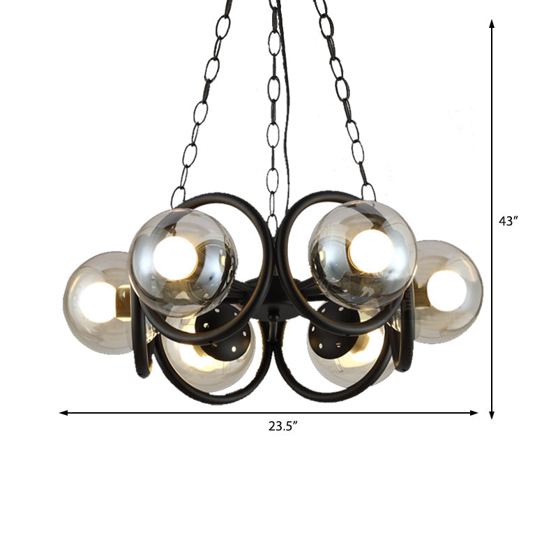 Industrial Black Ring Chandelier With Clear Glass 6-Light Hanging Lamp For Living Room Globe Shade