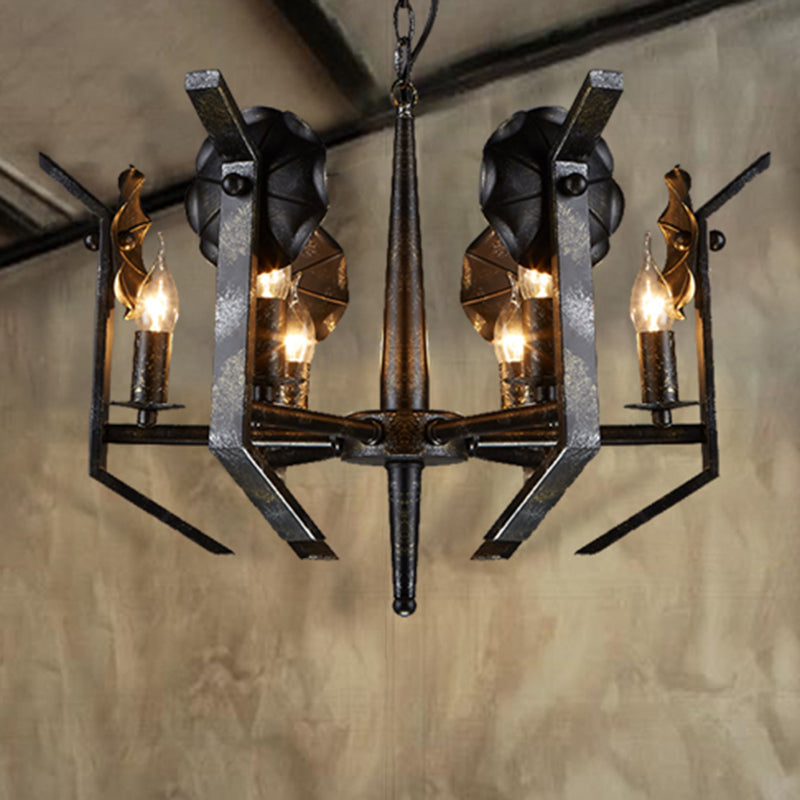 Industrial 6-Light Antique Bronze Metal Candle Hanging Chandelier For Dining Room Pendant Light