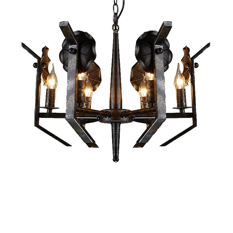 Antique Bronze 6-Light Metal Candle Chandelier: Industrial Dining Room Pendant Light