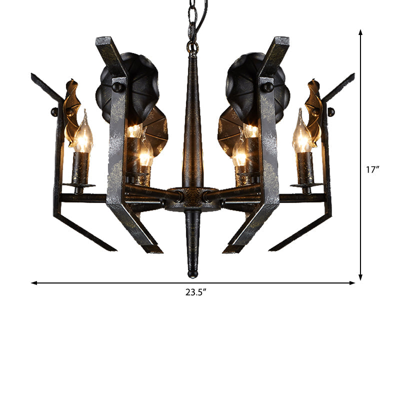 Antique Bronze 6-Light Metal Candle Chandelier: Industrial Dining Room Pendant Light