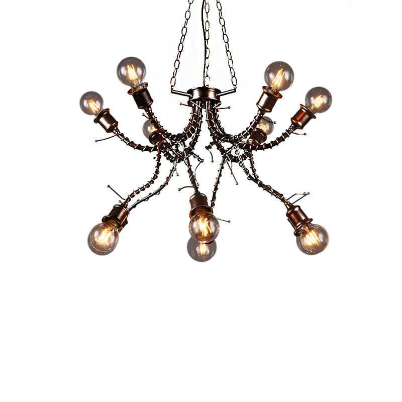 10-Light Loft Style Black Metal Pendant Chandelier with Sputnik Shape for Bedroom