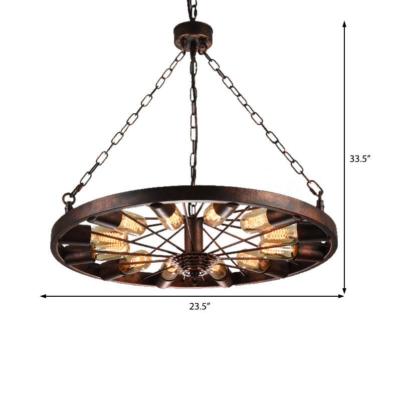 12-Light Metal Rust Pendant Lamp: Industrial Chandelier with Chain