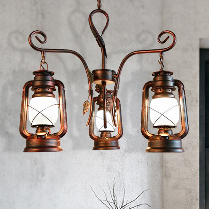 Coastal Opal Glass Chandelier With Weathered Copper Finish - 3-Light Pendant For Dining Room